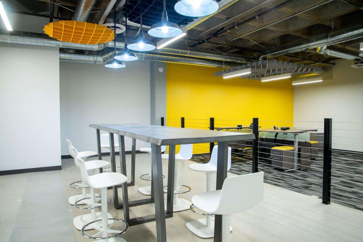 Office Renovated Workspace Design with high table and chairs