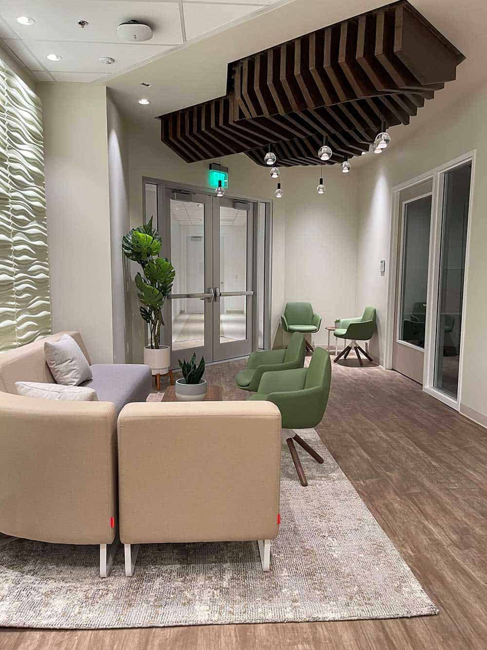 Medical Facility Waiting Area Entrance Design With Sofa and Chairs