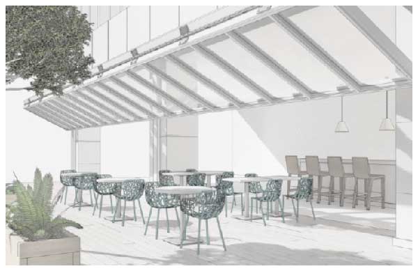 Rendering of Outdoor lunch area designed by Pacific Office Interiors