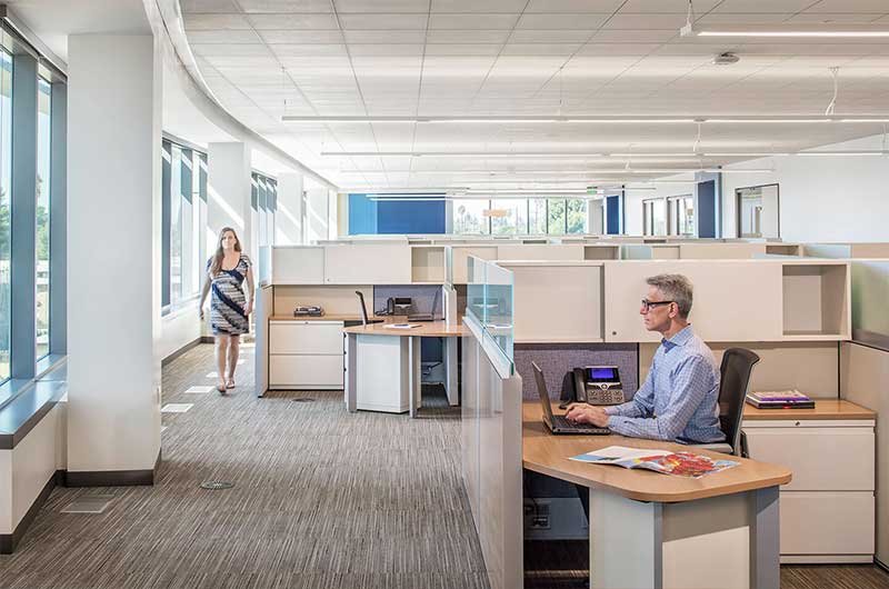 Two People Sitting on Furniture Working in a Government Office