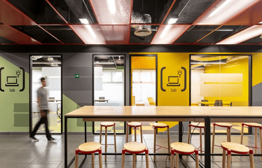 Office Interior featuring colorful signage and wayfinding