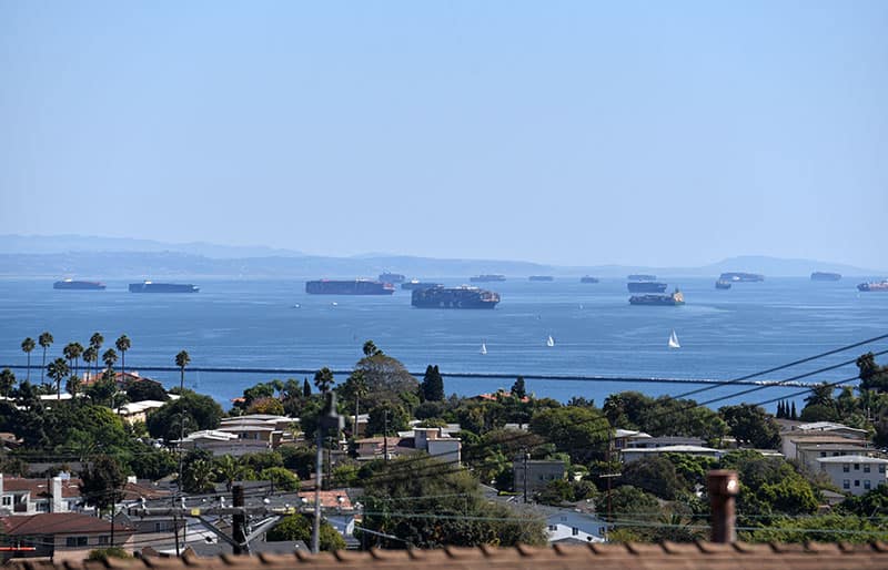 Supply Chain Shortage Container ships at anchor off of the Port of Los Angeles