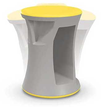 Yellow and gray polymer rocking stool from MooreCo with storage space.