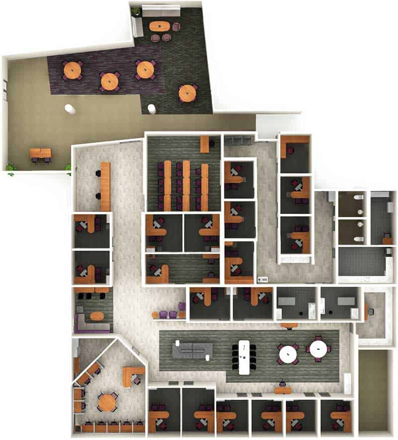 CAD rendering of the first floor furniture plan.