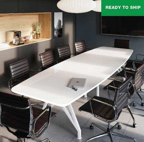The Ready-to-Ship Kayak Boat-Shaped Conference Table promotes a feeling of equality