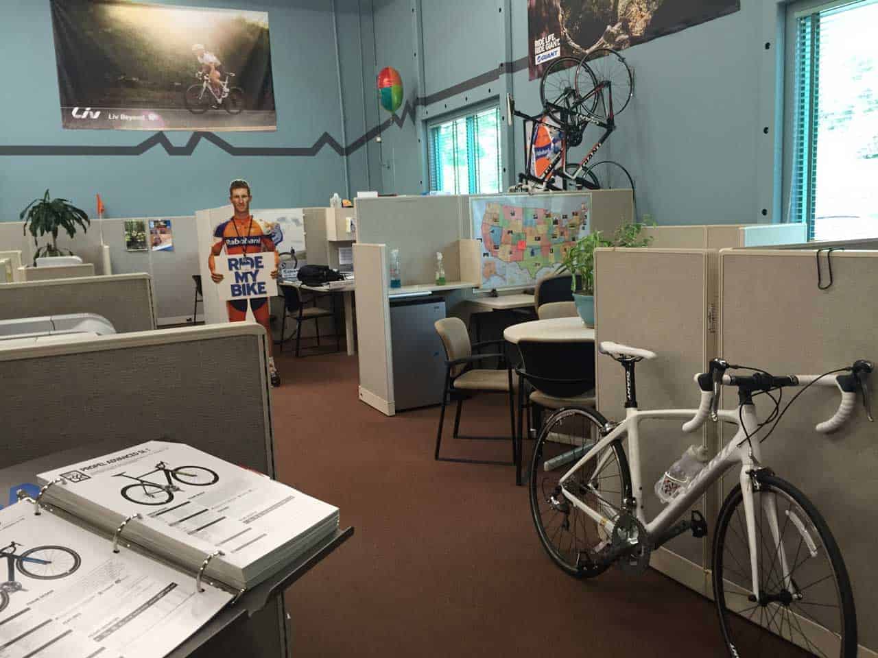 Giant Bicycles designed their office so employees can bring their bikes to their workstations.