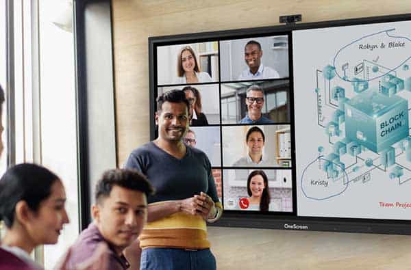 Interactive and connected whiteboards help remote and on-site employees participate in meetings.