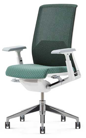 A Haworth Very in Balsam Green ergonomic task chair.